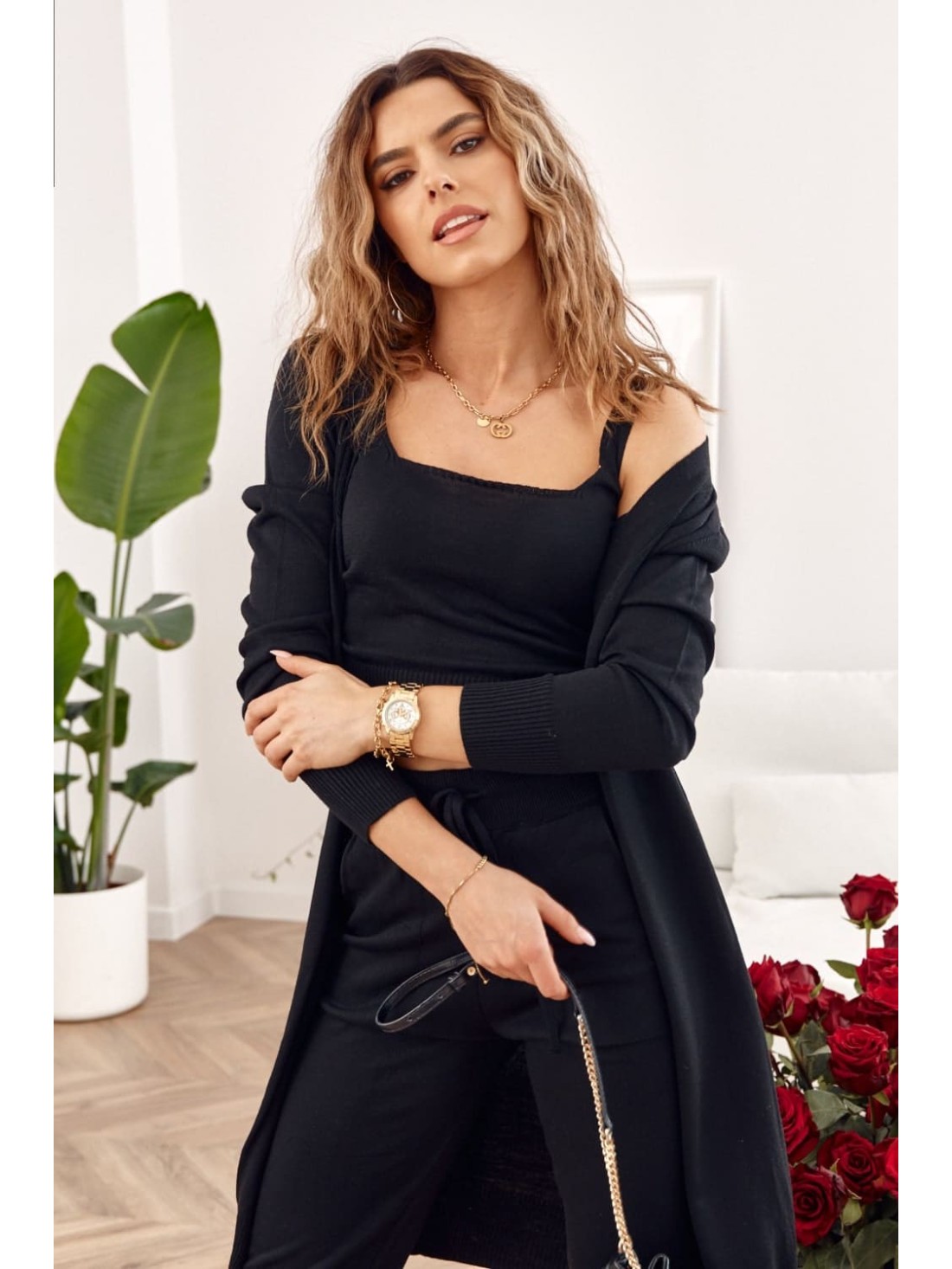 Set tricotat, top pantaloni, cardigan, negru 321011 - Magazin online - Boutique